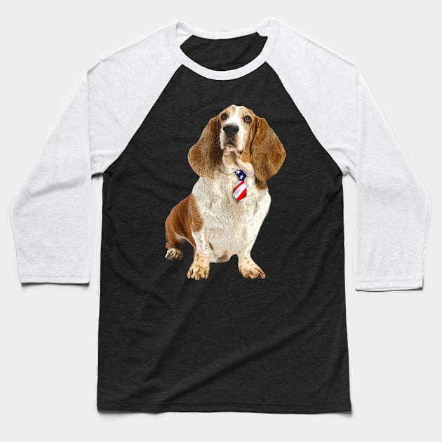 Hound Hues Basset Beauty American Flag Tee for Dog Devotees Baseball T-Shirt by Gamma-Mage